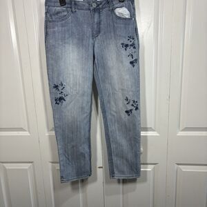 Democracy Jeans 8P Ab Solution Floral Embroidery Stretch Midrise Tummy Slim